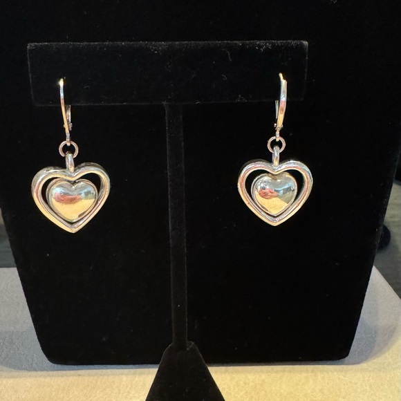 Sterling Silver Puffy Heart Earrings - Picture 1 of 4